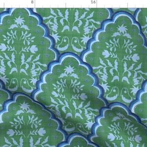 Green Fabric - Scalloped Paisley by danika_herrick -  Blue Paisley Navy Traditional Scallop Painted Fabric by the Yard by Spoonflower