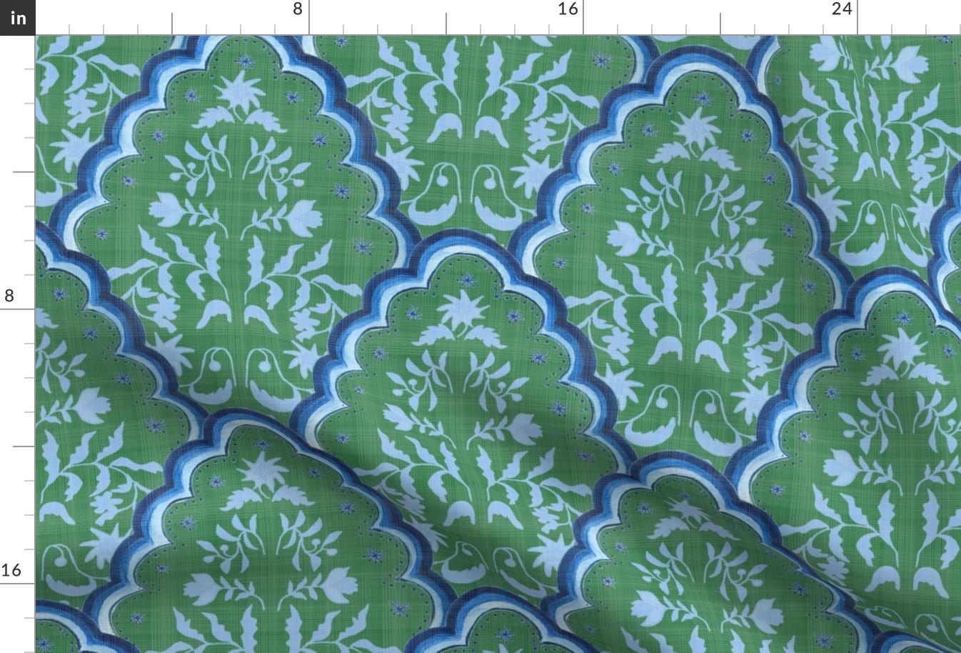 Green Fabric - Scalloped Paisley by danika_herrick -  Blue Paisley Navy Traditional Scallop Painted Fabric by the Yard by Spoonflower