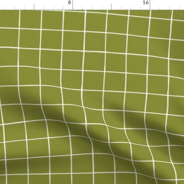 Avocado Green Fabric - Small Windowpane Grass by friztin - Windowpane Square Stripe Grid Block Tiles Fabric by the Yard by Spoonflower