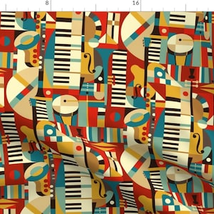 Geometric Jazz Fabric - Jazz Fusion By Celiaforrester - Geometric Musical Jazz Home Decor Cotton Fabric By The Yard With Spoonflower