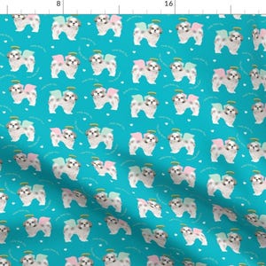Shih Tzu Fabric - Holy Shih Tzu Fabric - Turquoise By Petfriendly - Shih Tzu Angel Dog Breed Aqua Cotton Fabric By The Yard With Spoonflower
