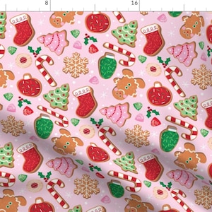Pink Fabric - Christmas Cookies Pink by lisa_kubenez -  Snowflake Christmas Ornament Sweets Candy Cane Fabric by the Yard by Spoonflower