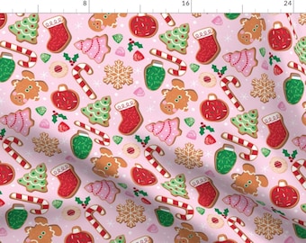 Pink Fabric - Christmas Cookies Pink by lisa_kubenez -  Snowflake Christmas Ornament Sweets Candy Cane Fabric by the Yard by Spoonflower