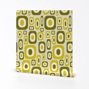 Mid Century Modern Wallpaper - Olive Mod By Jjtrends - Olive Yellow Custom Printed Removable Self Adhesive Wallpaper Roll by Spoonflower image 2