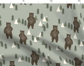 Bear Fabric - Forest Bear Camping Trees Woodland Forest Kids By Andrea Lauren - Bear Geometric Cotton Fabric By The Yard With Spoonflower
