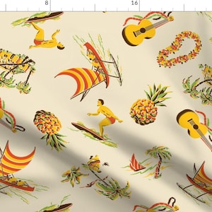 Hawaiian Beach Culture Fabric - Hawaiiana 1a By Muhlenkott - Surfer Cotton Fabric By The Yard With Spoonflower