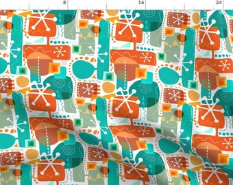 Mid Century Modern Fabric - Starfield Orange by flyingspidermonkey - Geometric Abstract Retro Colorful Mcm Fabric by the Yard by Spoonflower