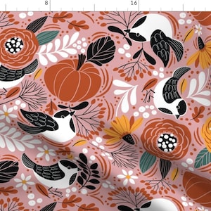 Bird Floral Natural Fall Fabric - Birds And Berries By Cynthiafrenette - Bird Illustration Cotton Fabric By The Yard With Spoonflower