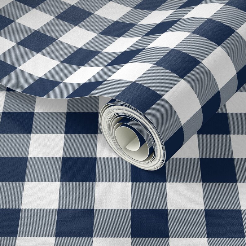 Blue Gingham Wallpaper Blue and White Oneinch Check by Etsy