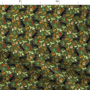 Min Pin Margarita Fabric - Miniature Pinscher Fiesta Dogs And Margaritas - Green By Petfriendly - Cotton Fabric by the Yard with Spoonflower