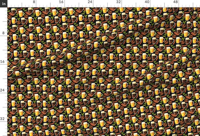 Funny Fabric - Octoberfest Beer, Brats, Hops And Pretzels By Khaus Germany Beerfest Food Sausage -Cotton Fabric By The Yard With Spoonflower image 2