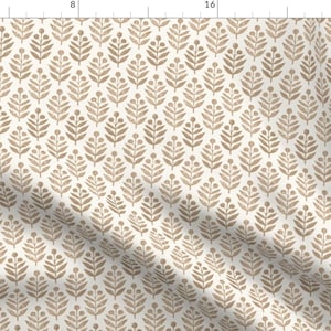 Neutral Farmhouse Fabric - Soft Bark Cream by danika_herrick - Tan Block Print Neutral Botanical Boho Fabric by the Yard by Spoonflower