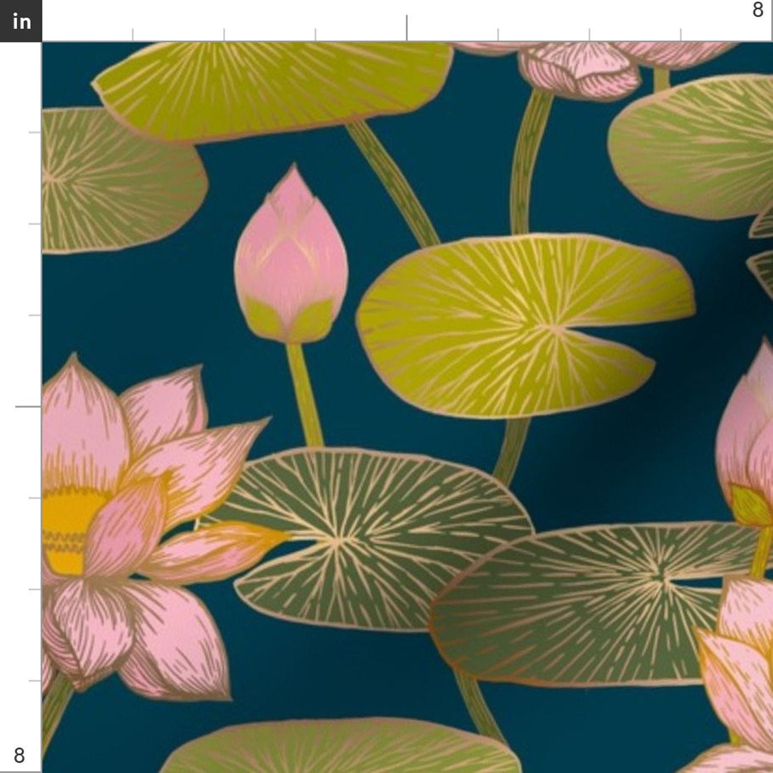 Lily Pad Fabric Lotus Blossoms by Ceciliamok Green Pink Etsy