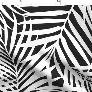 Palm Leaves Black White Botanical Fabric - Fronds White On Black By Danika Herrick - Palm Black Cotton Fabric By The Yard With Spoonflower