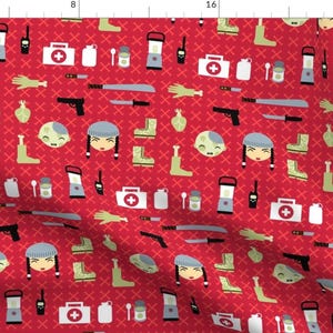 Zombie Hunter Fabric - Zombie Apocalypse By Pinkowlet - Kawaii Zombie Survival Cotton Fabric By The Yard With Spoonflower