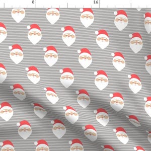 Santa Claus Fabric - Santa On Stripes - Grey By Littlearrowdesign - Winter Holiday Christmas Kids Cotton Fabric By The Yard With Spoonflower