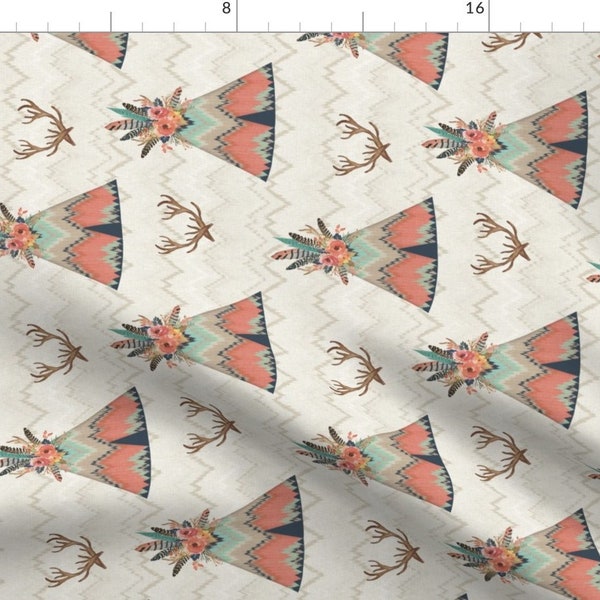 Boho Tipi Fabric - Rotated Teepees In Ikat Chevron By Willowlanetextiles - Southwestern Baby Cotton Fabric By The Yard With Spoonflower