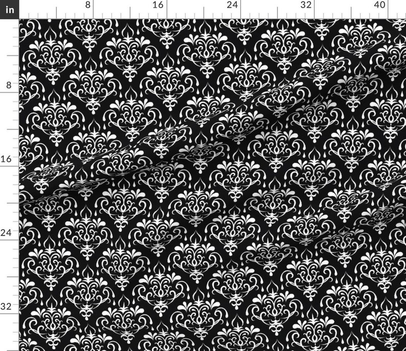 Black White Damask Fabric Ikat Damask Large Black and Etsy