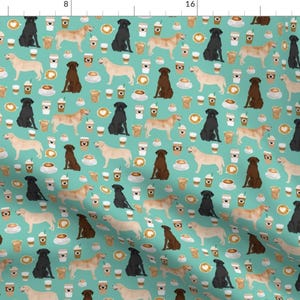 Labrador Fabric - Labradors Coffee Latte Yellow Lab Design By Petfriendly - Dog Breed Coffee Mint Cotton Fabric By The Yard With Spoonflower