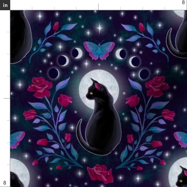 Whimsigoth Fabric - Black Cat Roses by Caitie_illustrates - Black Cat ...