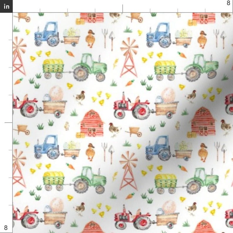 Spring Fabric - Spring On The Farm By Hipkiddesigns - Farmers Nursery Tractor Hay Animals Cows Cotton Fabric By The Yard With Spoonflower image 3