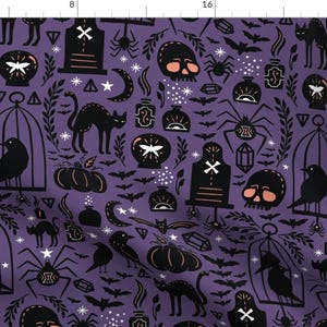Halloween Fabric - Spooky Witchcraft Halloween Purple Large Scale By Presuttidesign - Halloween Cotton Fabric By The Yard With Spoonflower