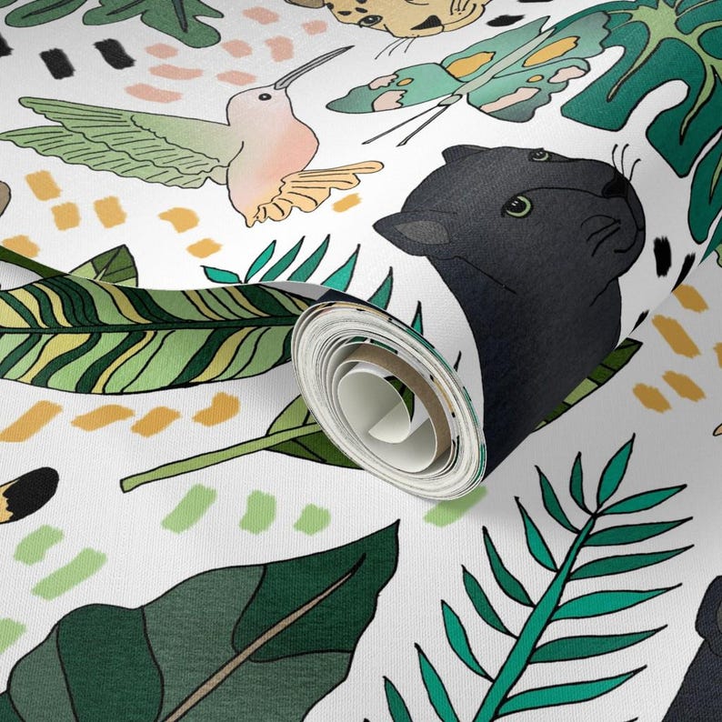 Rain Forest Wallpaper - Emerald Rain Forest Animals By Tangerine-Tane - Custom Printed Removable Self Adhesive Wallpaper Roll by Spoonflower image 2