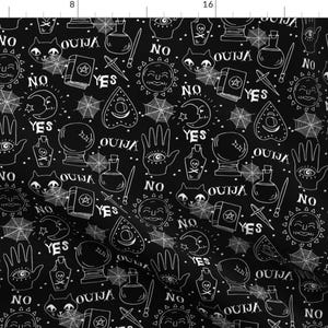 Ouija Fabric - Ouija Cute Halloween October Fall Themed Fabric Black And White By Andrea Lauren - Cotton Fabric by the Yard with Spoonflower