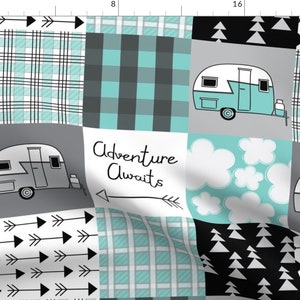 Cheater Quilt Fabric - Adventure Awaits Teal Trailers By Lilcubby - Trailer RV Travel Blue White  Cotton Fabric By The Yard With Spoonflower