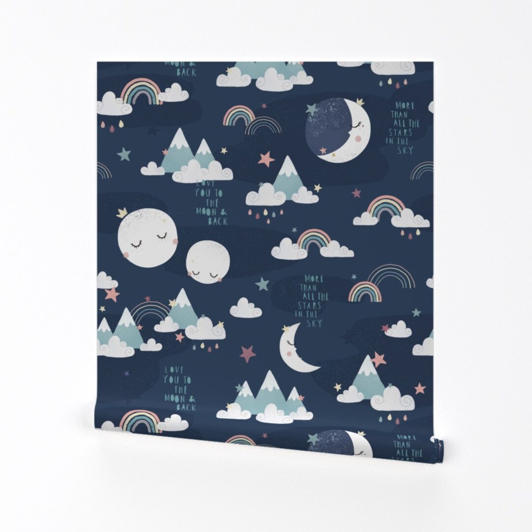 Moon Wallpaper Love You to the Moon and Back Navy by Ewa Brzozowska