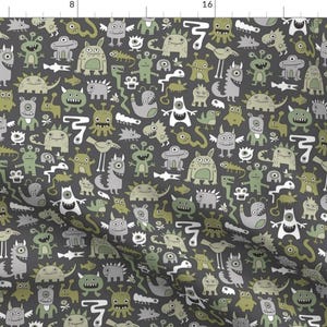 Monster Fabric - Monsters In Green By Caja Design - Monster Halloween Kids Children&#39;s Creature Cotton Fabric By The Yard With Spoonflower