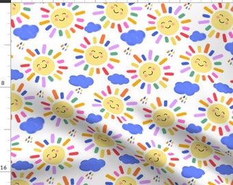 Sunshower Fabric - Sun And Rain by calensummerdesigns - Whimsical Happy Smiley Fun Cute Happy Cheerful Fabric by the Yard by Spoonflower