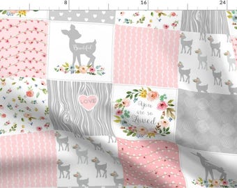 Cheater Quilt Fabric - Deer Cheater Quilt by gingerlous - Wholecloth Quilt Patchwork Fawn Deer Fabric by the Yard by Spoonflower