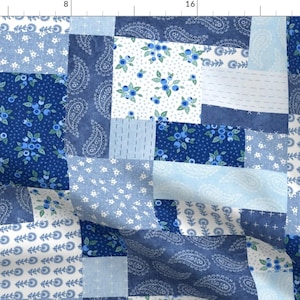 Blue Patchwork Fabric - Blueberry Patchwork By Hannahshields - Navy Cobalt Nursery Boy Spring Cotton Fabric By The Yard With Spoonflower
