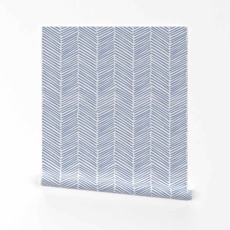 Blue Chevron Wallpaper Freeform Arrows Large In Blue By Domesticate Custom Printed Removable Self Adhesive Wallpaper Roll by Spoonflower image 1