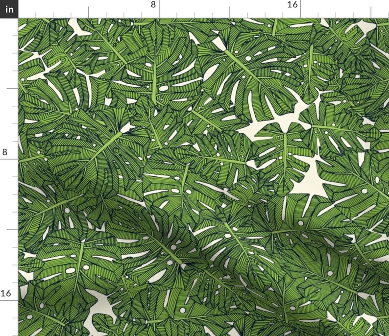 Swiss Cheese Plant Fabric Monstera Leaves Green Pearl by Etsy
