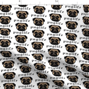 Pugs Fabric - Pug Life - Thug Pug Dog - Pugsta&#39; Pup By Cheeky~Hodgepodge - Pug Life Brown Black Cotton Fabric By The Yard With Spoonflower