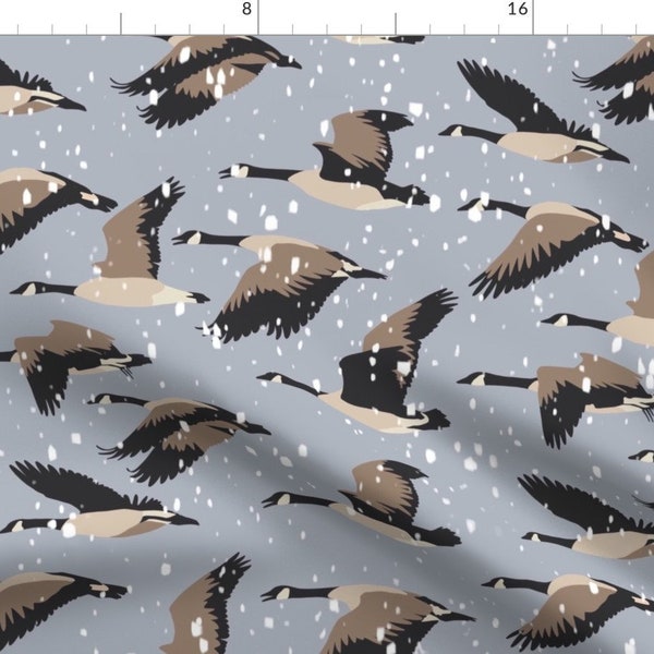 Canadian Wildlife Fabric - Fly Away Home By Kaileyhawthorn - Canada Geese Snow Winter Gray Brown Cotton Fabric By The Yard With Spoonflower