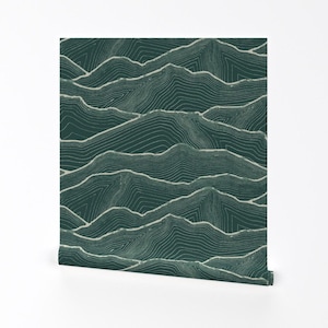 Abnehmbare Tapete in Waldgrün zum Abziehen und Aufkleben - Gebirgige Bergrücken im Freien Karte Rücken - Kunst Wanddekor - Berge von bold_and_brash_designs