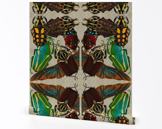 Hand Drawn Flying Beetles Wallpaper, Insects Wall Mural, Peel and Stick ...