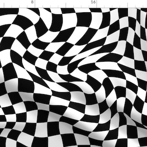 May include: A black and white checkered pattern with a wavy, distorted effect. The pattern creates an optical illusion of movement.