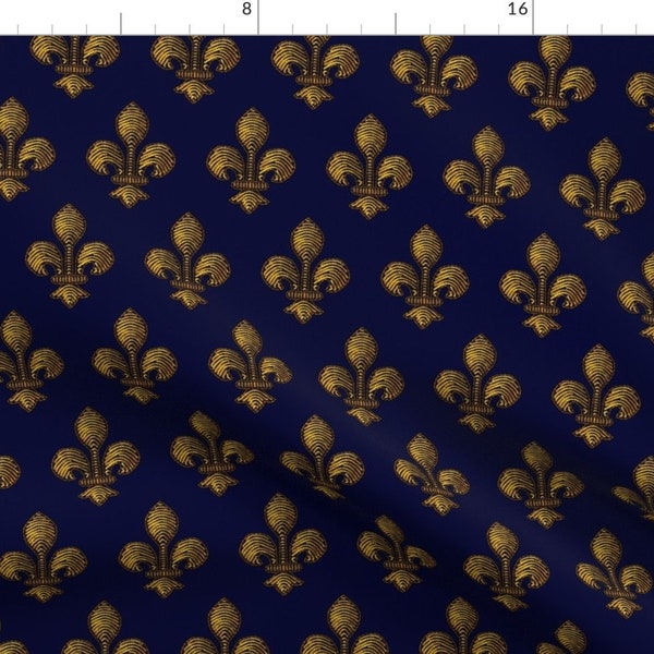 Fleur De Lis Fabric - Marie De Medici'S Fleur De Lis By Bonnie Phantasm - Fleur De Lis Blue Gold Cotton Fabric By The Yard With Spoonflower