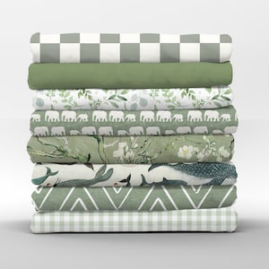 Tkanina bawełniana w kolorze szałwiowej zieleni cięta na wymiar - kolekcja Floral Checkerboard Coordinate Petal Quilting Cotton Mix & Match firmy Spoonflower