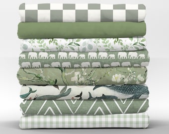 Tissu en coton vert sauge par yard - Collection coordonnée damier floral pétales de coton quilting Mix & Match Fabric par Spoonflower