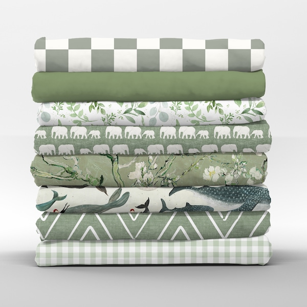 Tela de algodón verde salvia cortada a medida - Colección coordinada de cuadros florales Tela de algodón para acolchado con pétalos Mix & Match de Spoonflower