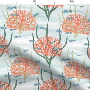 Nautical Fabric - Soft Sea by katjarrachdesigns - Coastal Coral School Of Fish Ocean Beach Maritime Fabric by the Yard by Spoonflower