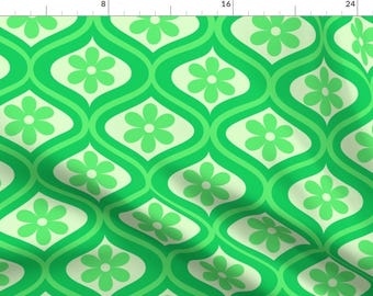 Retro Floral Fabric - Lime 70s Floral by yasminepatterns - Geometric Groovy 1970s Ogee Mid Century Mcm Fabric by the Yard by Spoonflower