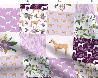 Purple Horse Quilt Cheater Quilt Fabric - Purple, Palomino Horse Fabric, Horse Fabric, Cheater Quilt Fabric - 6" Squares By Petfriendly