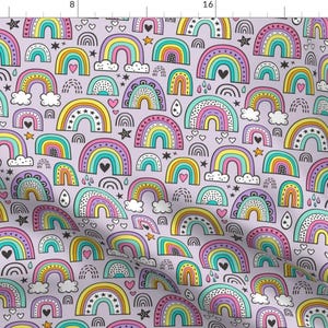 Rainbow Fabric - Rainbow Hearts Stars By Caja Design - purple rainbows valentines day colorful Cotton Fabric By The Yard With Spoonflower