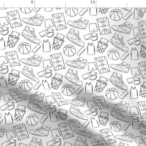 Basketball Fabric - Basketball By Natalia Gonzalez - Basketball Silhouette Ball Net Black White Cotton Fabric By The Yard With Spoonflower